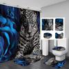 4pcs Set Doormat Shower Curtain with Non-Slip Rugs Toilet Seat Cover Bath Carpet Durable Waterproof Bathroom Home Entrance Decor