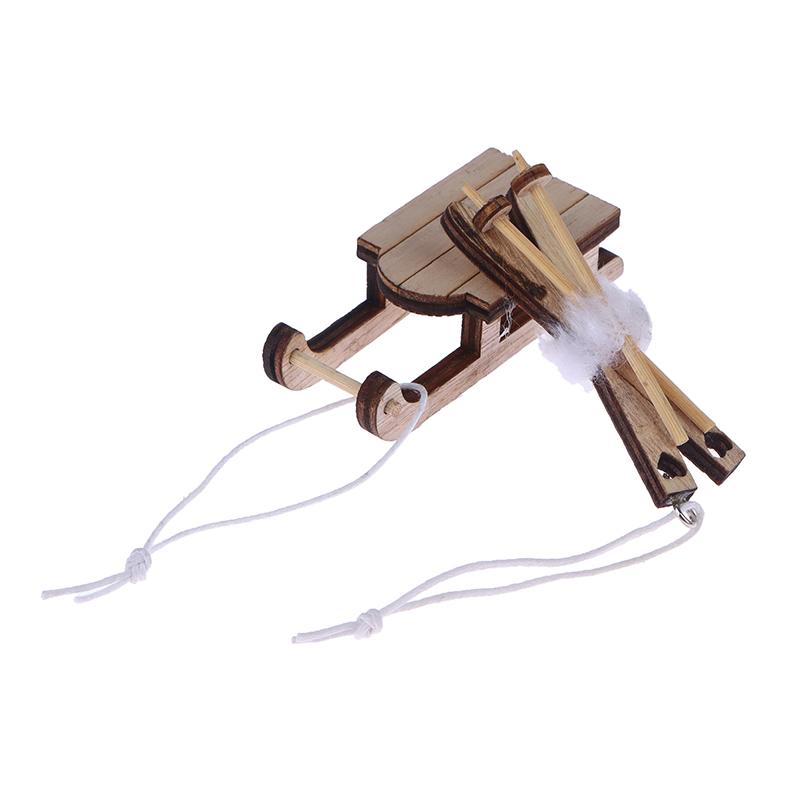 1/12 Dollhouse Miniature Sleigh Sled Ski Poles Pendant Dollhouse Christmas Scene Decoration Dolls House Xmas Accessories