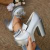 Женские туфли на высоком каблуке Мэри Джейн Ретро Банты Элегантный Массивный каблук Женские Свадебные туфли Модные Белые Туфли с круглым носком на платформе Сандалии