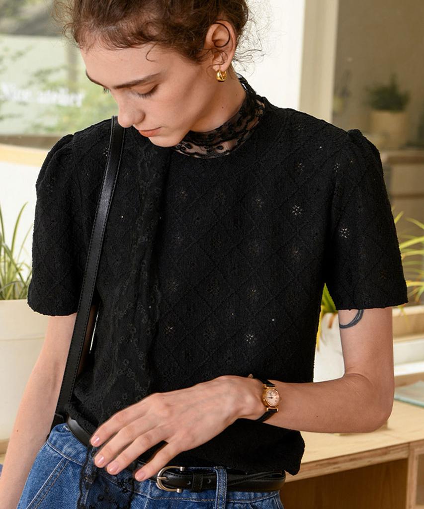PIGMENT [More Comfortable] Lace Puff Blouse (Yzts2512080)