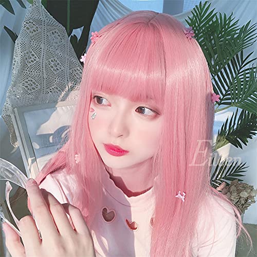Eileen HAIR Милый Розовый Парик, Полудлинный, Полный Парик для Женщин, Прямой, Натуральный, Стиль Харадзюку, Популярный, Эффект Стройности, Включает Сеточку, Бесплатная Доставка