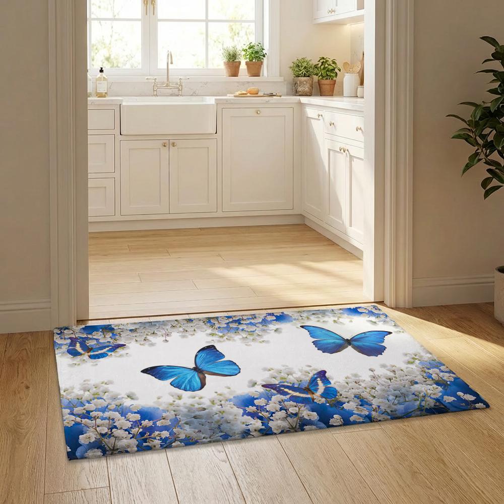 Color Butterfly Floor Mat Flannel Door Mat Non-Slip Bedroom Living Room Home Decor