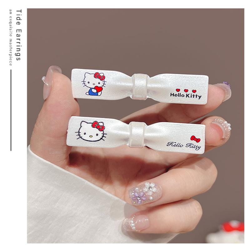 2/5 шт. Заколки для волос Hello Kitty, Треугольные волнистые заколки, Заколки-уточки, Аксессуары для волос, Милые и крутые, Серебристые кошки, Каваий