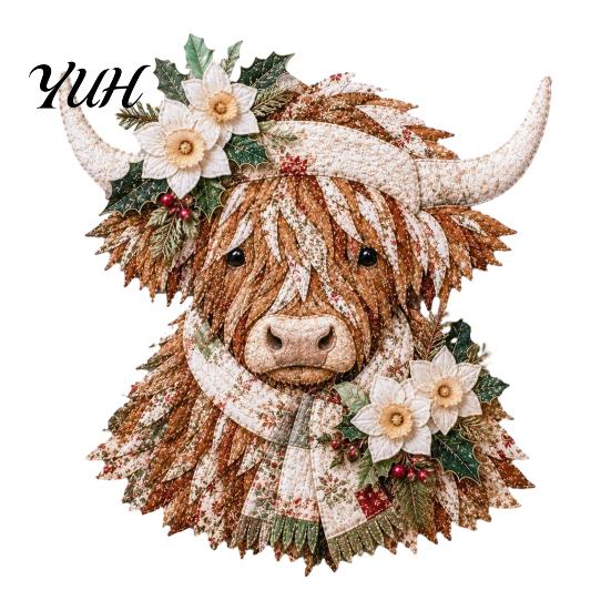 Highland Cow Sewing Kit 3D Layered Fabric Art DIY for Adults, Beginner-Friendly Collage Crafting Materials Quilt Craft Set, Handmade Farmhouse