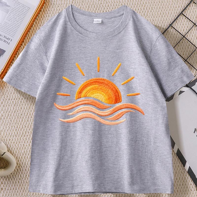 Sunset Beach T Shirt Coastal Summer TShirt Beach Vacation Tee Graphic Tee Print Short Sleeve Round Neck Tshirt Streetwear Top