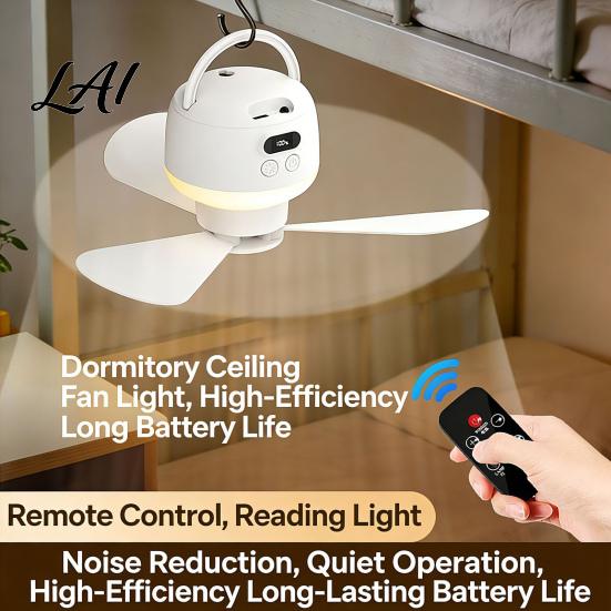 Multifunctional Picnic Cooling Device 2-in-1 Portable Ceiling Fan Rechargeable Wireless Tent Fan with LED Light Remote Control 4 Speeds,