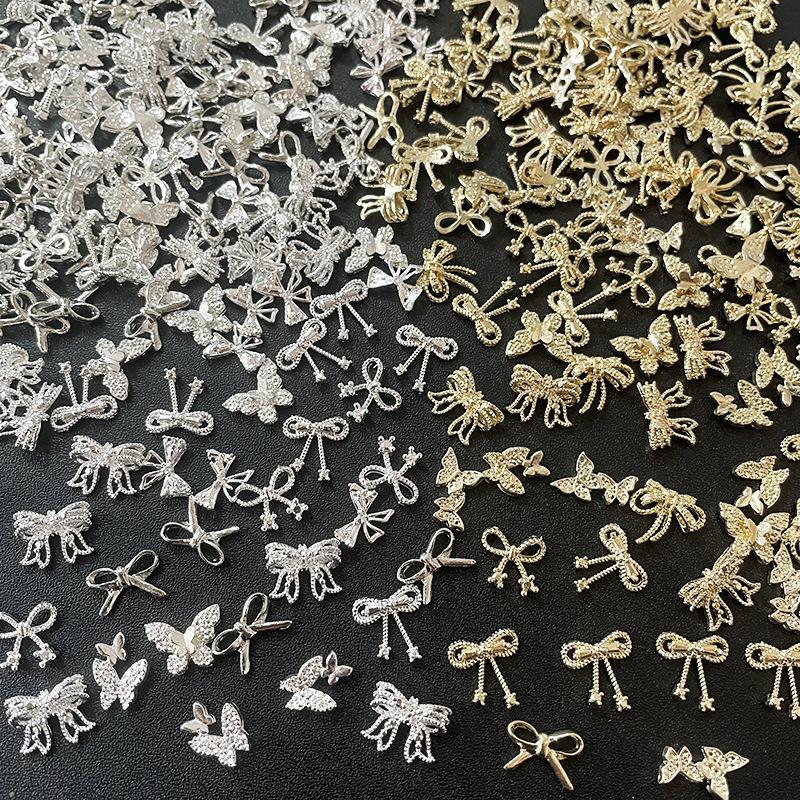 Золотые Серебряные Цветы Маникюрные Аксессуары Бант для Ногтей