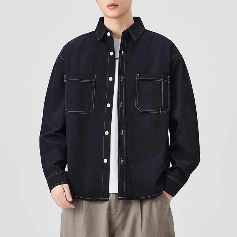 Новая осенняя рубашка из чистого хлопка с принтом «плитка», мужская свободная куртка в японском стиле кэжуал с лацканами