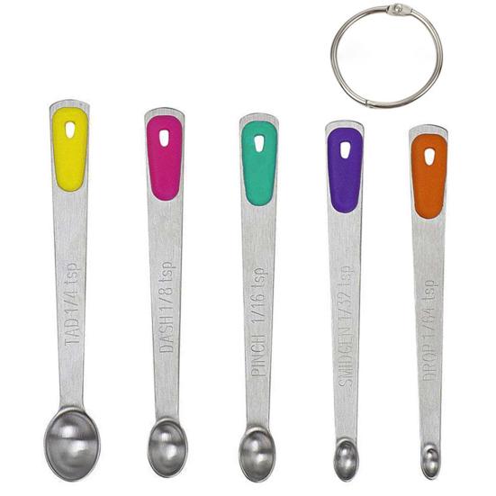 5 шт./компл. мини-мерная ложка, цветная силиконовая нержавеющая сталь, длинная ручка, пищевая точная мерная ложка, кухонные гаджеты