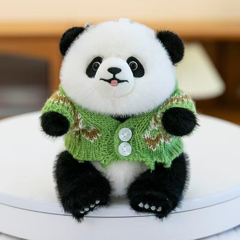 Panda Wear Sweater Plush Toy Cartoon Stuffed Animal Keychain Decoration Bag
