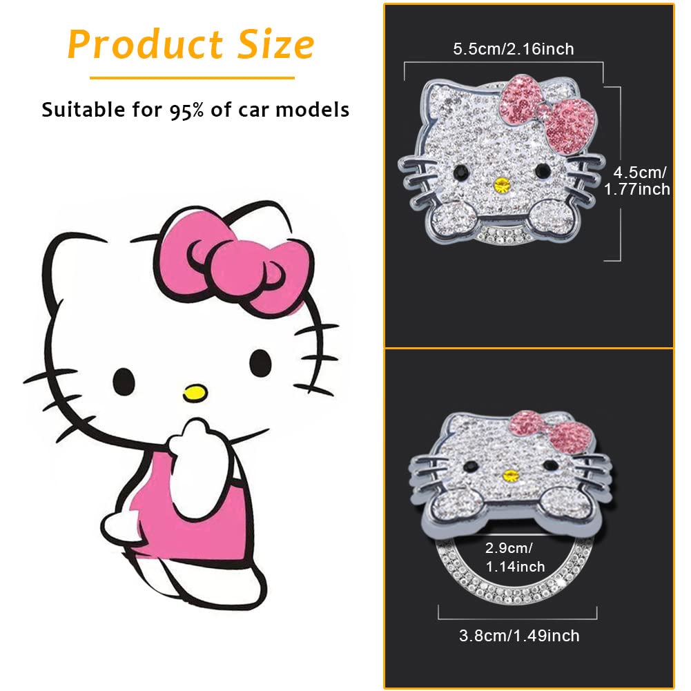 YOLRIND Car Push Start Button Cover, Cute Cat Glitter Car Accessories for Women Engine