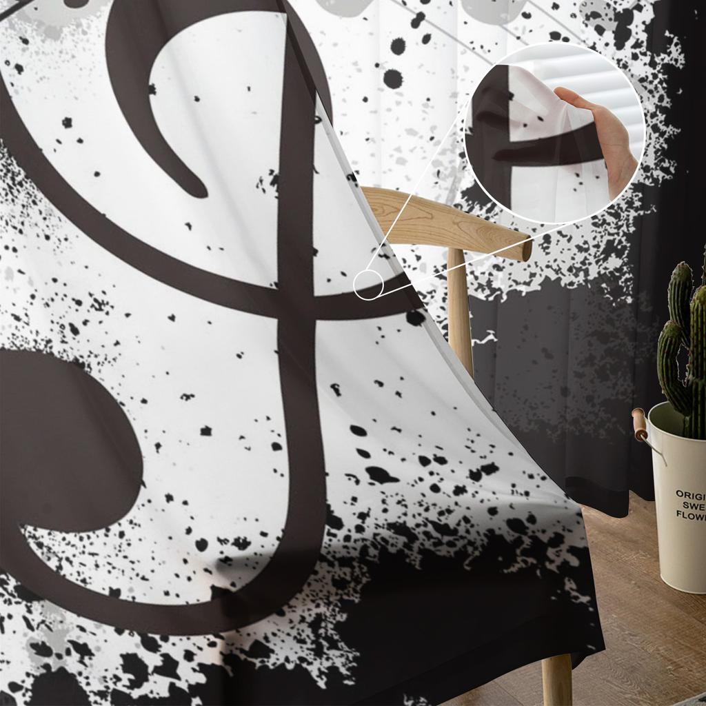 Music Notes Dot Drop Quaver Black Splash Ink Art Sheer Curtains for Living Room Window Curtains Kitchen Tulle Voile Curtains