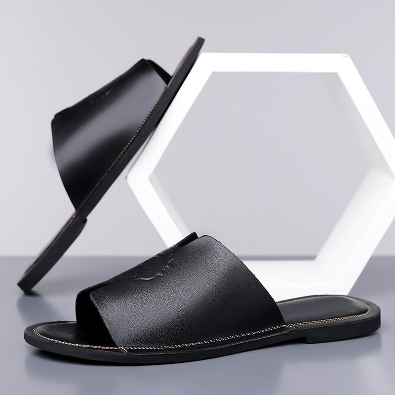 Летние новые уличные тапочки Корейская версия модных мужских сандалий Нескользящие шлепанцы на одно слово Мужская пляжная обувь большого размера