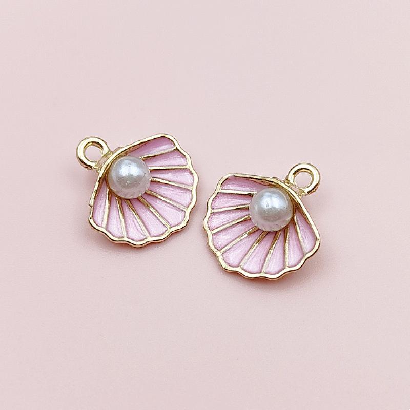 Alloy Color Oil Drop Scallop Pearl Pendant Charm for DIY Necklace and Bracelet Jewelry