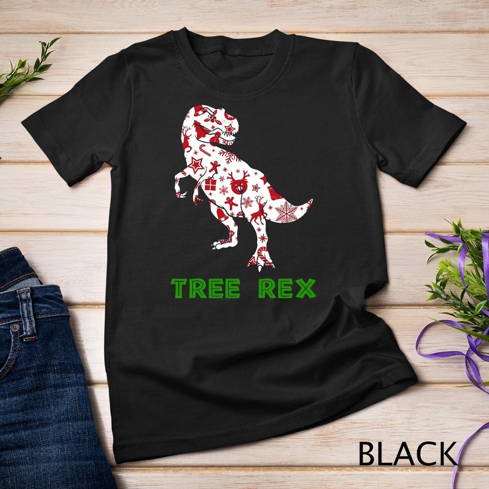 Tree Rex Рождественский динозавр Шапка Санты Рождественская елка Унисекс Футболка