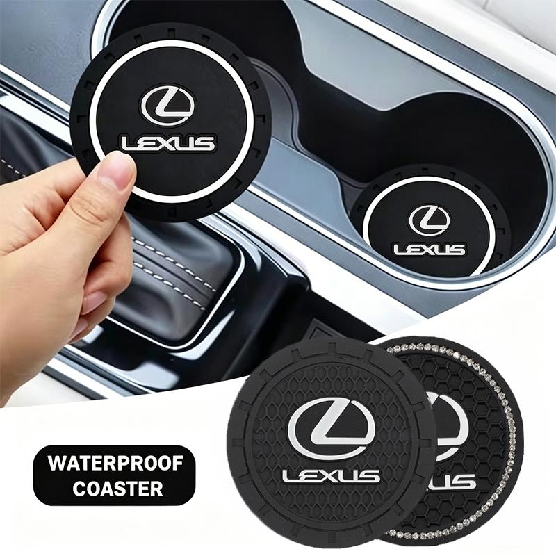 XBE2 2Pcs Car Cup Mat Anti-slip Bottle Holder Coasters Interior Accessories/Car keychain For Lexus RX 300 IS 250 300 GX 400 460 UX LM