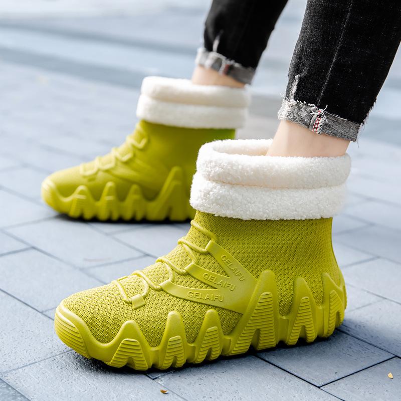 Модные зимние ПВХ водонепроницаемые мужские зимние ботинки с толстым дном, нескользящие, модные и повседневные, плюс бархатные теплые мужские ботинки, рабочая обувь