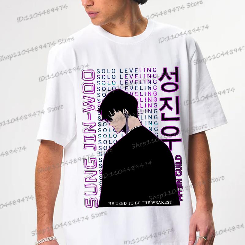 Мужская и женская футболка с аниме-принтом Сон Джин-Ву, футболка с мангой Сон Джин-Ву, футболка с коротким рукавом, модная хлопковая футболка Solo Leveling, унисекс.