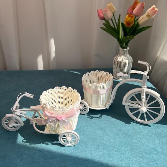 Маленькая ротанговая корзина для цветов, трехколесный велосипед, подставка для цветов, плетеная корзина для хранения