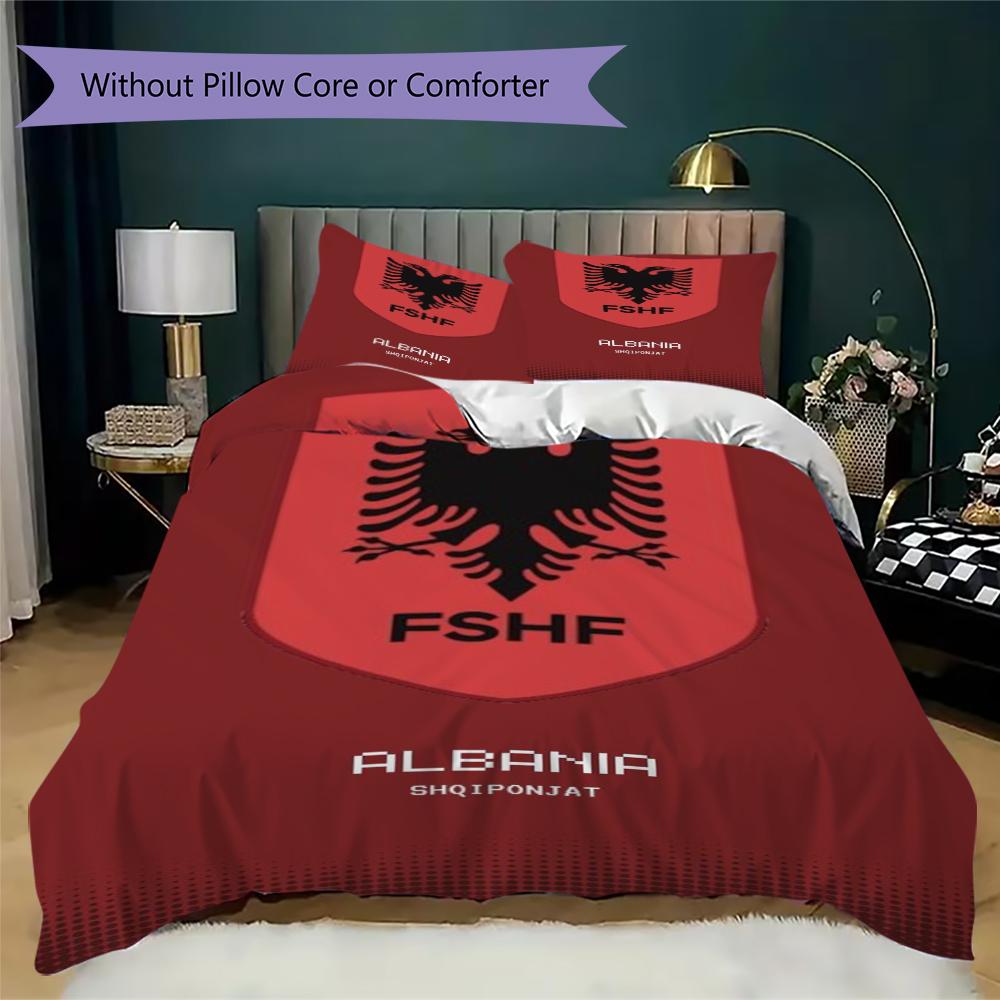 Republic of Albania Pattern Bedding uilt Set uilt Cover Pillowcase Home Decoration Birthday Gift (1 * duvet cover + 2 * pillowcase without core)
