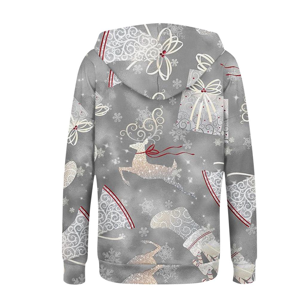 Женские толстовки на молнии для девочек-подростков, рождественский свитшот с принтом, одежда, повседневная куртка на шнурке с карманами