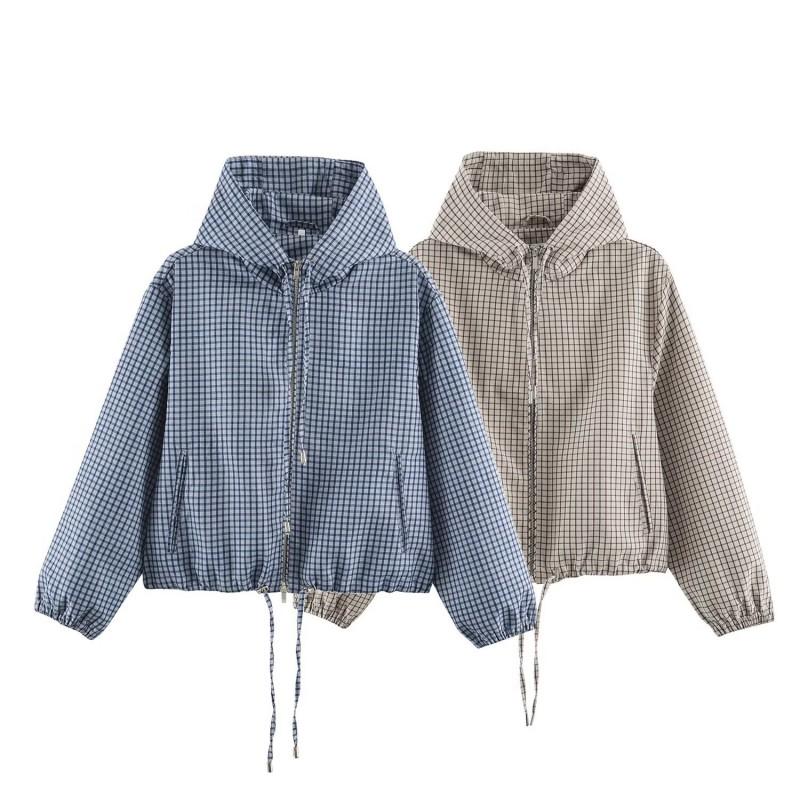 Womens Casual Plaid Hooded Jacket Stylish Loose Fit Outerwear Daily Wear
