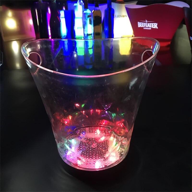 Ice Bucket with 9 Lamp Beads for Home Party Gencle Bar Ice Bucket 5L Round Wine Cooler Double Color Luminous Holder | Ice Bucket and Clamps