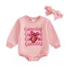 2-Piece Baby Girls Set Football Letter Bow Print Long Sleeve Sweatshirt Romper Headband Adorable Outfits
