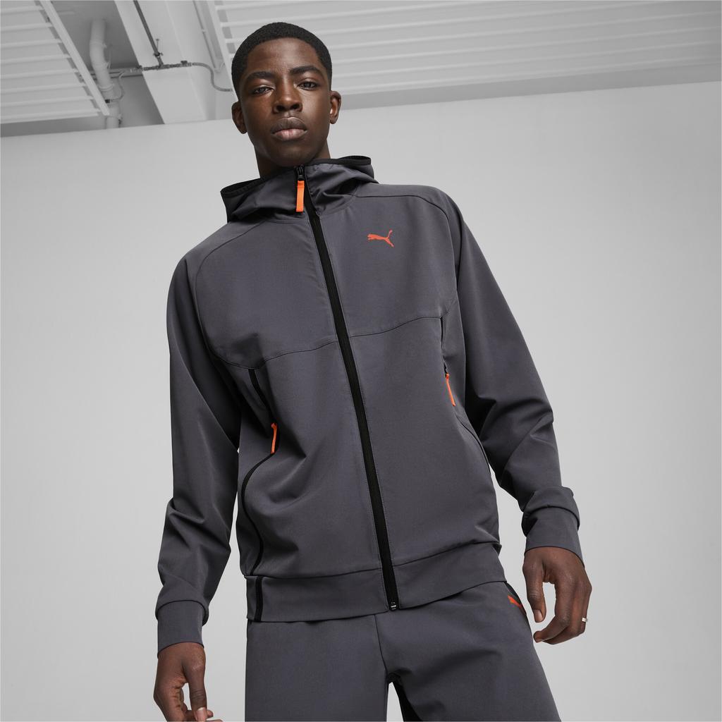 Puma Удобный кардиган с капюшоном и длинными рукавами на молнии с цветными блоками, верхняя одежда унисекс, цвет Galaxy-Gray 626178-69