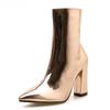Fashion Sexy Pointed Toe Patent Leather Ankle Boots Women Fashion Gold Silver Chunky High Heels Chelsea Botas Mujer Side Zipper Pumps