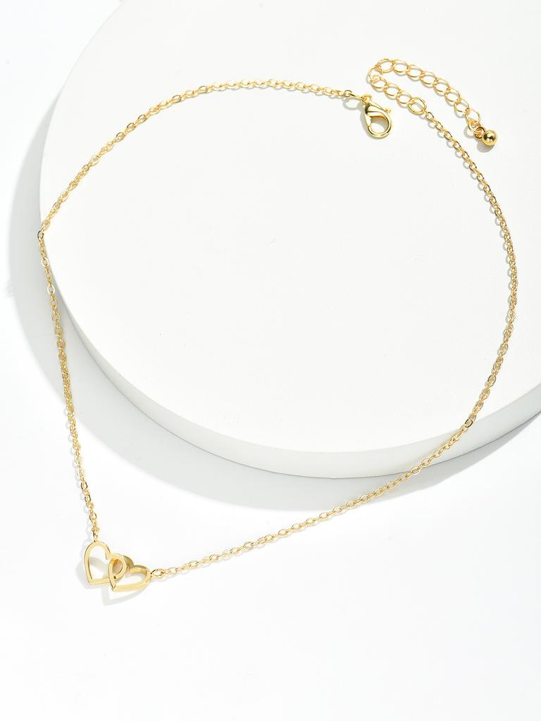 Маленькое милое ожерелье-цепочка с двойным полым сердцем, женская модная любовная подвеска, ювелирное украшение на День святого Валентина для женщин