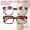2PCS Auto-Focus Reading Glasses with Blue Light Blocking – Tortoiseshell & Leopard Print Frames Unisex High-Quality Lenses