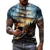 Summer Round Neck 3D Sailboat Pattern Printed Top, Fashionable and Casual Loose Short Sleeved Men's T-shirts