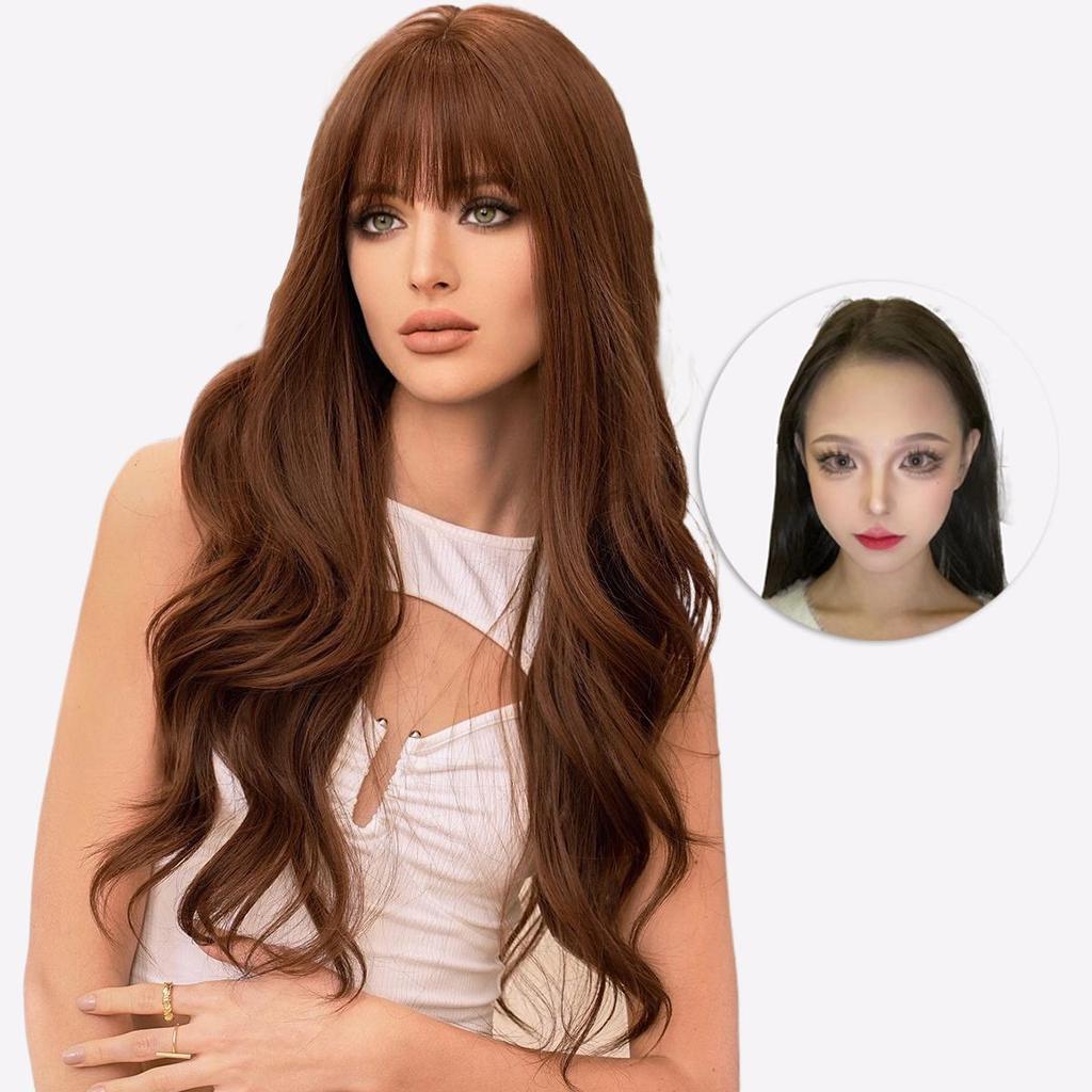 Caramel Brown Long Curly Wig - Heat Resistant Body Wave Synthetic Hairpiece, Natural-Looking Full Cap Wig for Everyday Glam & All-Season Wear