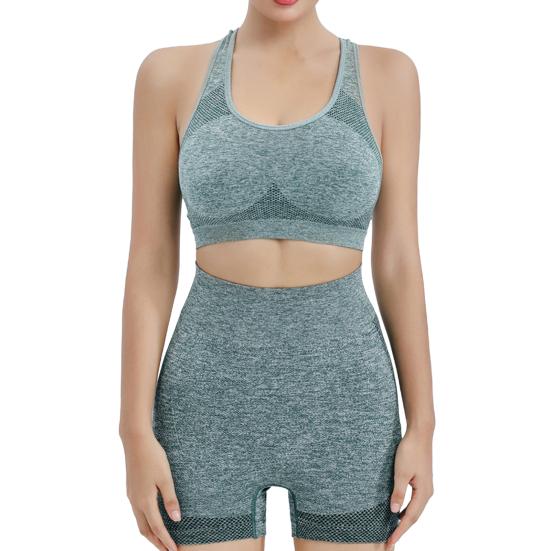 2 Pcs/Set Women Sports Suit Push-up Sleeveless Vest with Chest Pads Seamless Quick-drying High Waist Shorts Sportwear Yoga Fitness