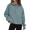 Women’s Hoodies Solid Color Loose Short Half Zip Pockets Thumb Hole Long Sleeve  Pullover Sweatshirts