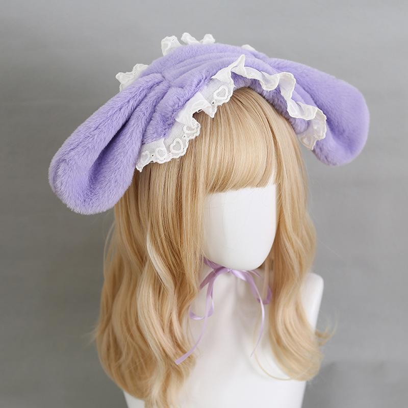 Головной убор в виде ушек в виде животных в стиле Лолиты, плюшевая повязка на голову с ушками кролика, аксессуары для головных уборов