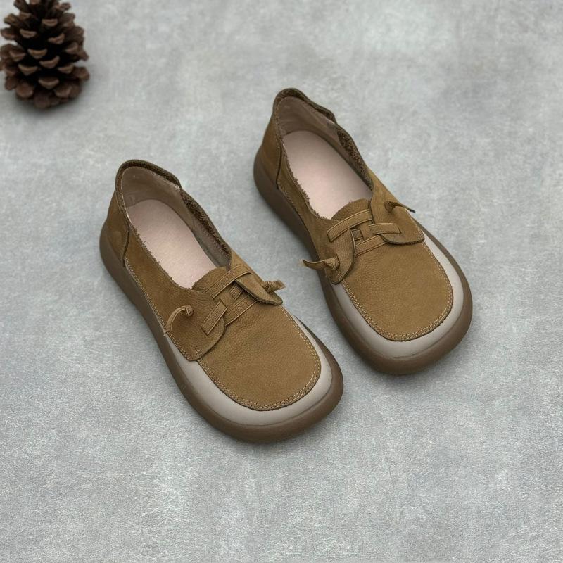 Johnature Мокасины из натуральной кожи с мягкой подошвой, женские туфли без застежек в стиле ретро с круглым носком на плоской подошве