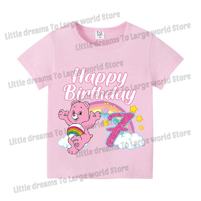 Caring Bears Number Tshirt Girls Birthday Party Supplies 19 Years Short Sleeve Tee Kids Cotton Tops Clothes Base Tshirts Gift