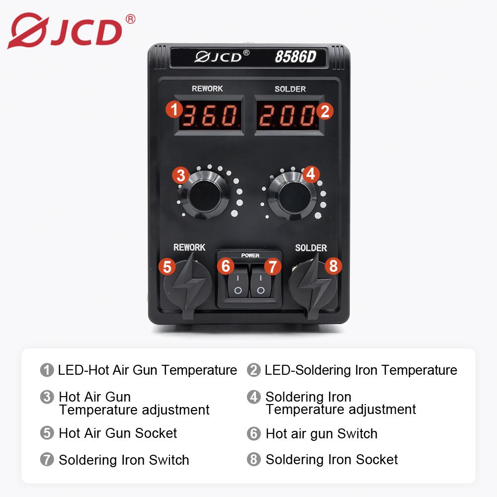 JCD 8586D Soldering Station 2 IN 1 Hot Air Gun Electric Soldering Iron LCD Dual Digital Display 750W SMD Welding Rework Station