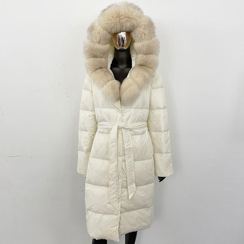 OFTBUY Зимнее женское пальто с воротником из натурального меха лисы, куртка с капюшоном, толстая теплая осенняя шапка, съемная, удлиненная, белая утиная пуховая верхняя одежда