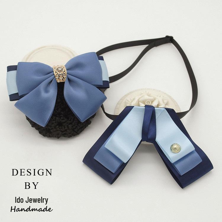 Professional Floral Bow Tie and Hair Net Set for Hotel and Healthcare Staff