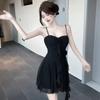 Gentle wind flower streamer ruffle high elastic slip dress women's summer waist sexy fringe niche short skirt