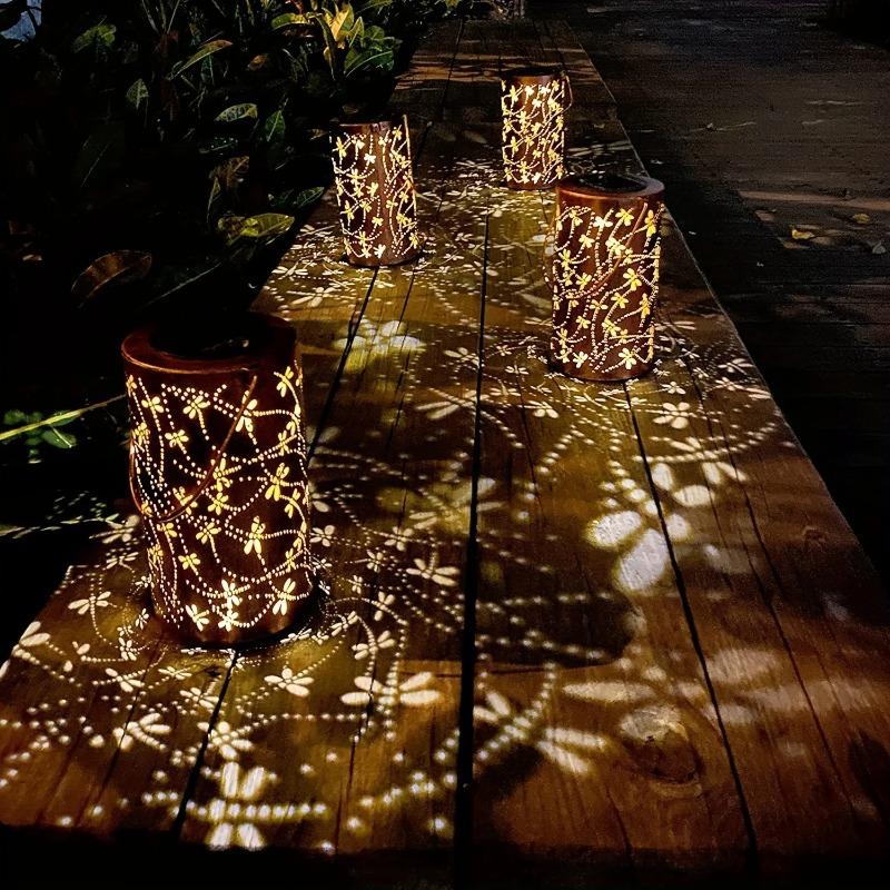 1PC Solar Dragonfly Lantern Metal Outdoor Hanging Light Waterproof Warm White LED Lamp for Garden Patio Yard Path Decor