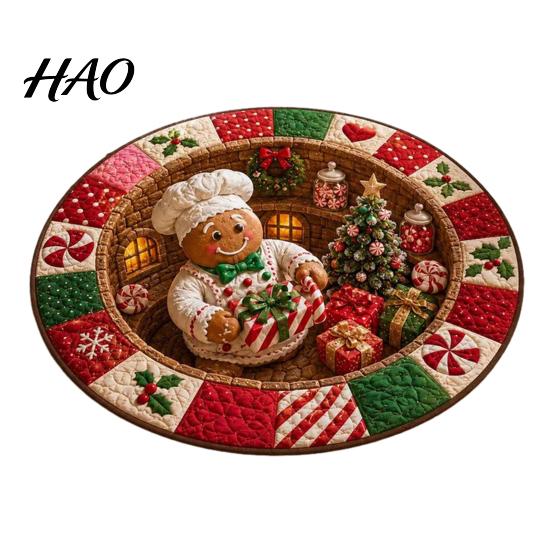 Indoor Festive Area Rug Christmas 3D Rug, Illusion Round Decorative Winter Seasonal Floor Mat, Carpet for Home Living Room Holiday Decoration Decor