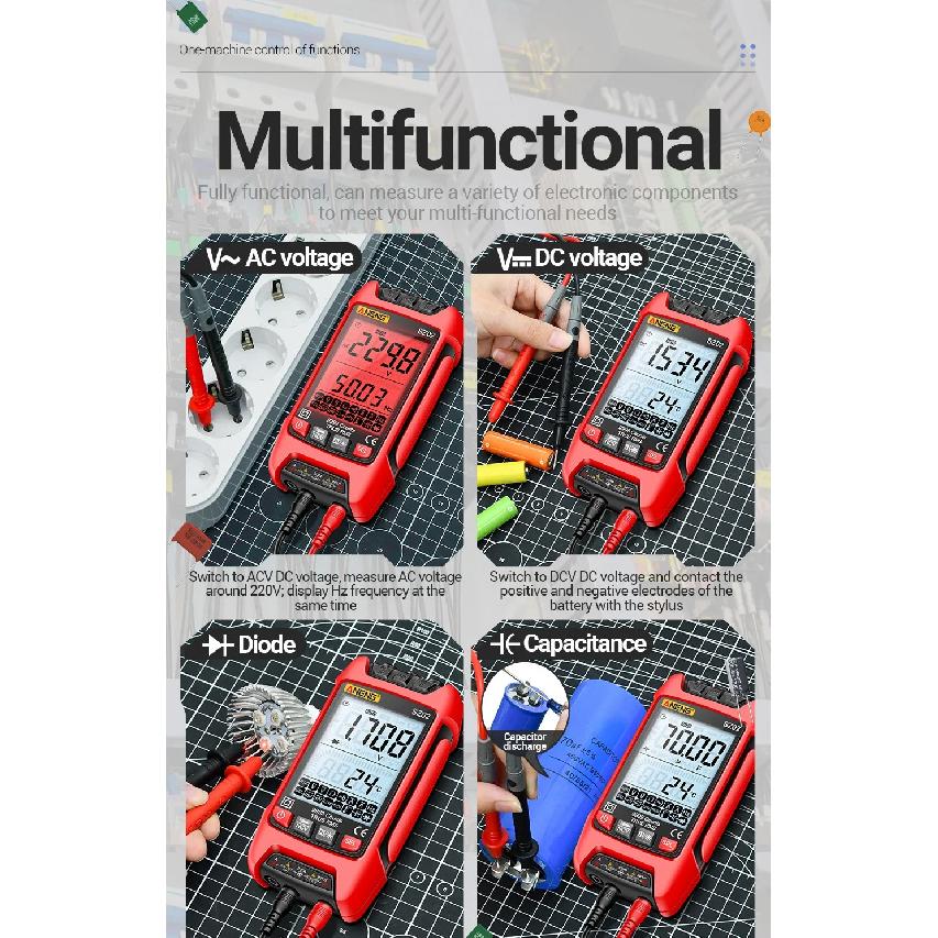 ANENG SZ02 Digital Multimeter Smart AC/DCVoltage Capacitance Meter 6000 Counts Auto Electrical Temp Resistance Transistor Test