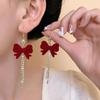 2025 Red Flocking Bow Earrings: Elegant Autumn & Winter Jewel for Women