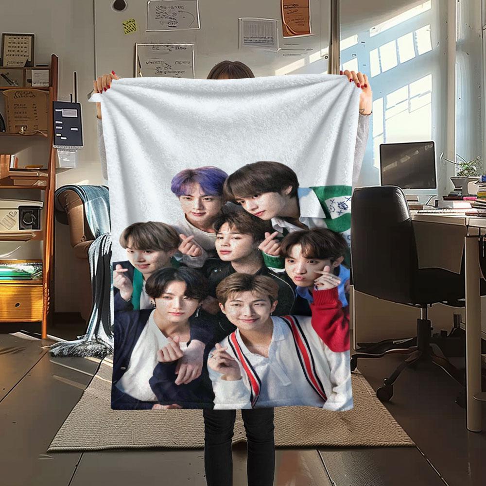 Фланелевое одеяло с принтом K-POP BTS для спальни, дивана, кемпинга. Теплое одеяло. Подарки для семьи и друзей - MJ013
