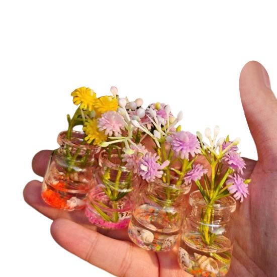 Набор из 4 мини-стеклянных ваз Искусственные цветы в стеклянных вазах Светятся в темноте Цветочные вазы для украшения рабочего стола, приборной панели автомобиля