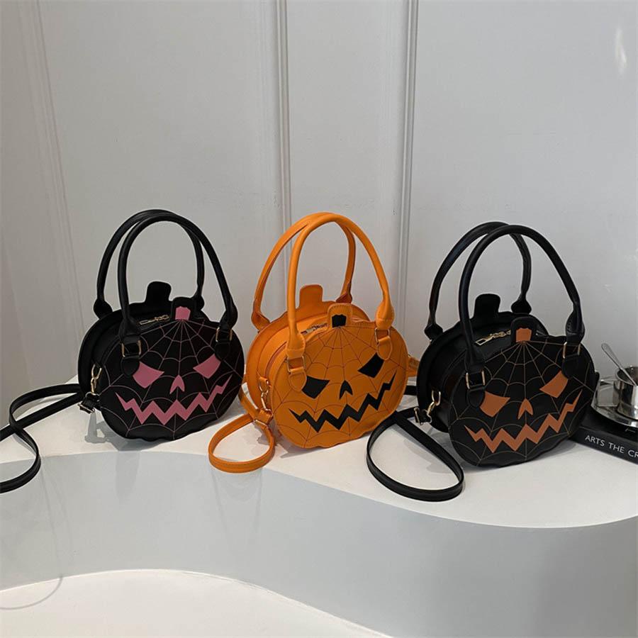 Halloween Single-shoulder Bag Color-blocking Hand-held Women's Bag Simple PU Leather Crossbody Pumpkin Bag CLE